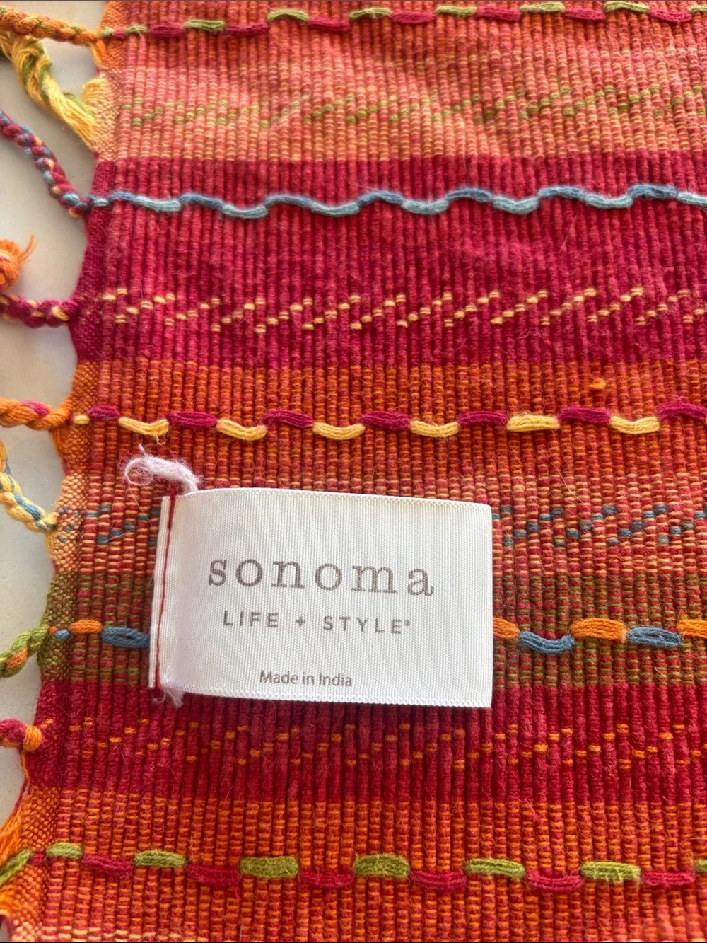 Set of Four Woven Red Stripe Placemats with Fringe
